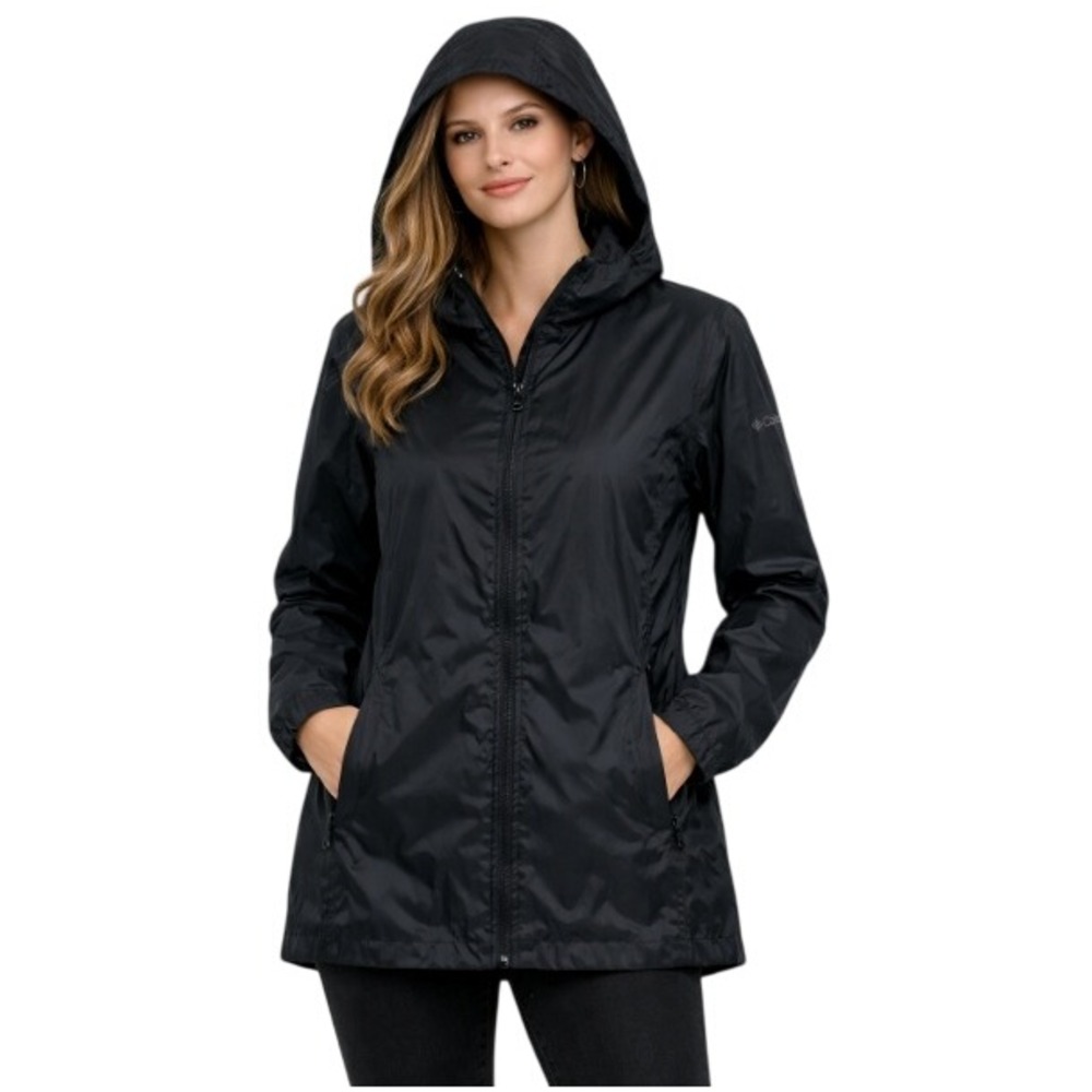 Columbia Women's Black Waterproof Hooded Omni-Tech Rain Jacket Size M‎